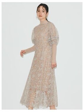 Sheer Lace Midi Dress in Beige Lily Brown Snidel like
